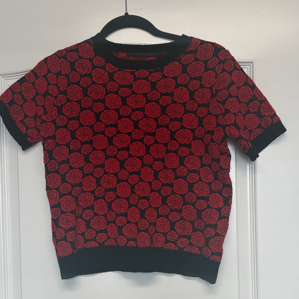 Silvian Heach Red and Black Rose Patterned Sweater
